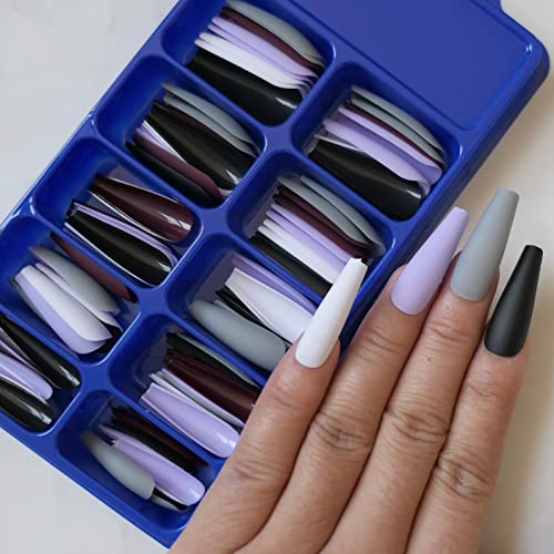 15 Colors Matte Coffin Press on Nails Long Ballerina False Nails Full Cover Tips Artificial Fingernails Manicure Design Decor 300pc (Matte B)