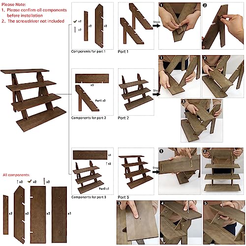 ZYP 4-Tier Wooden Retail Display Riser Wooden Display Stand Cupcake Stands Tool Free Rustic Risers Table Display Stand for Vendors Home Wedding Party,Brown