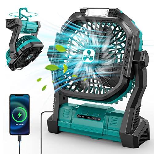 ONLYNEW Portable Fan Rechargeable, Battery Powered Fan with LED Lantern, Small Table Fan Personal, USB Battery Operated Fans for Travel Bedroom Home Camping Tent Office Desk, Green