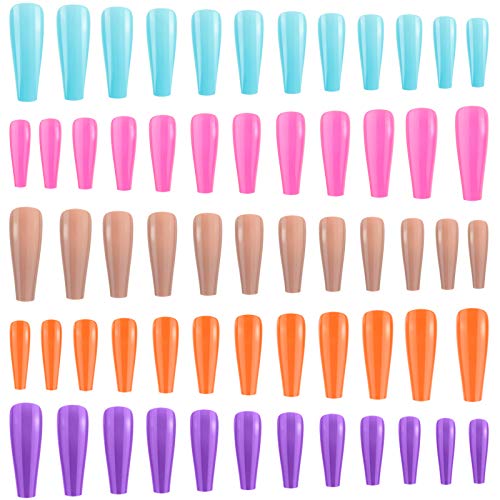 240 Pieces Extra Long Press on Nails Ballerina Coffin False Nails Solid Color Full Cover Fake Nails Artificial Acrylic Nails for DIY Nail Design Salon Women Girls (Fresh Pattern)