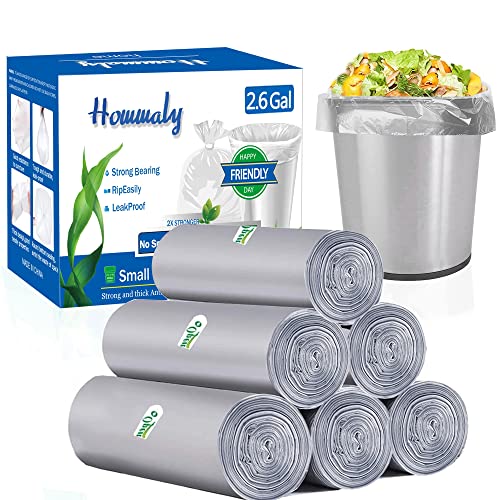 2.6 Gallon Grey trash can liners 300 counts,Small trash bags garbage Bags, Extra Strong 1 2 Gal garbage Bags, Fit 4.5-6 liters trash Bin, bathroom trash can liners for Home Office bedroom(Grey 300)