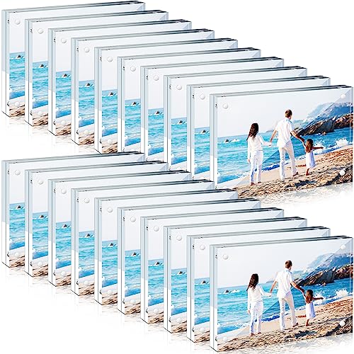 Handepo 20 Pcs Acrylic Picture Frame 4 x 6 Clear Acrylic Photo Frame Magnetic Desktop Display Double Sided Acrylic Frame 20 mm Thickness Freestanding Photo Frames for Bedroom Living Room Home Office