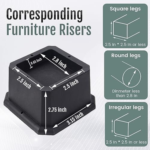 BTSD-home Furniture Risers 2 Inch Bed Risers Heavy Duty Adjustable Dorm Bed Lifts Risers Table Desks Legs Blocks 4 Pack Black