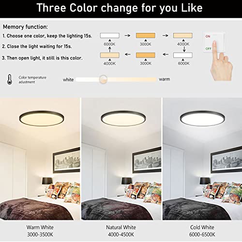 4 Pack 12 Inch 28W LED Flush Mount Ceiling Light, Black Shell 3 Color Changeable (3000K/4000K/6000K),120V Slim Surface Mount Ceiling Light Lighting Fixture for Kitchen Bedroom Living Room