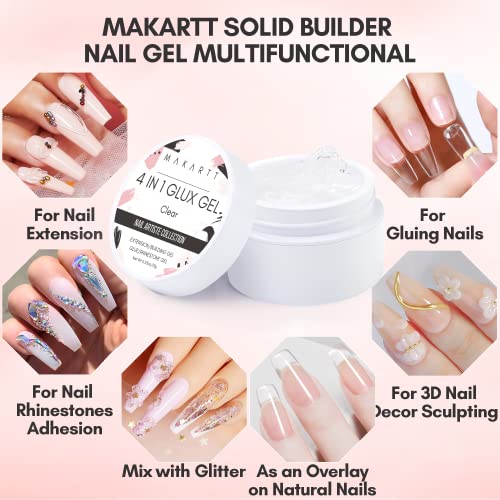 Makartt Solid Builder Nail Gel,15ML 4 in 1 Nail Extension Gel UV Nail Glue for Acrylic Nails Rhinestones Gel 3D Nail Sculpture Gel 3D Molding Gel Hard Gel for Nails UV/LED Nail Lamp Required Clear