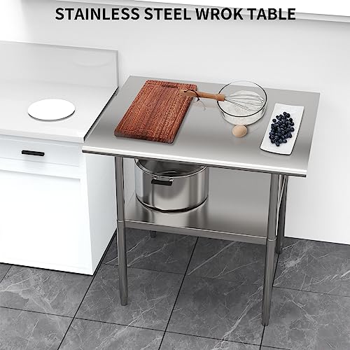 BIGITTA Stainless Steel Prep Table 30x24x34 Inches, NSF Commercial Heavy Duty Work Table with Adjustable Undershelf for Restaurant, Home and Hotel