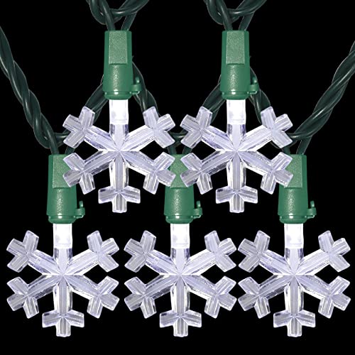 LAMPHOME 12.8ft 50 LED Snowflake String Light for Christmas,Party,Home,Patio Lawn,Garden，Cool White