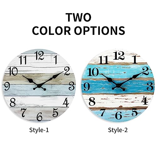 CHYLIN Wall Clock 12 Inch Bathroom Clock, Rustic Wall Clocks Battery Operated, Silent Non Ticking Wooden Coastal Beach Clock for Kitchen, Living Room, Bedroom (White)