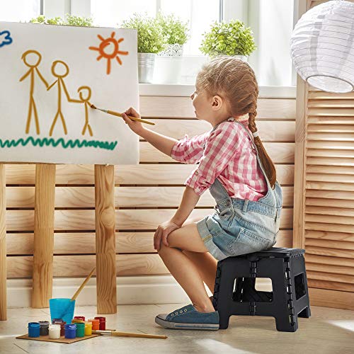 ACSTEP Folding Step Stool 9'' Tall Kids Step Stool Holds Up to 300 lb Plastic Foldable Step Stools for Kids Non-Slip Surface with Carry Handle Collapsible Stool for Home, Outdoor and Indoor(Black)