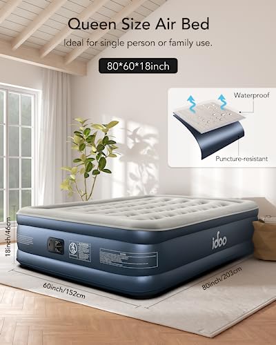 iDOO Luxury Air Mattress with Built in Pump, Queen Inflatable Mattress for Camping, Guests & Home, 18" Raised Comfort Blow up Mattress, Durable, Portable & Waterproof Air Bed, colchon inflable