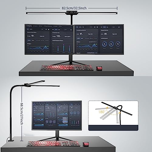 LASTAR LED Desk Lamp with Remote Control ＆ 32.5" Wide Double Head, Architect Desk Lamp for Home Office with Clamp, Timer, 24W Ultra Bright Gooseneck Desk lamp for Computer Reading, Black