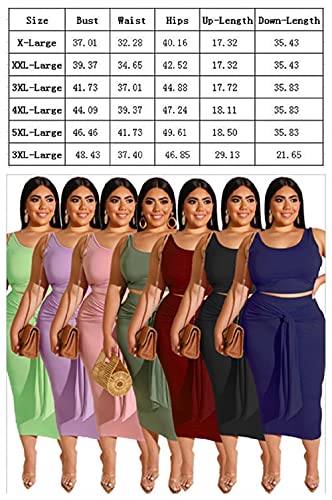 MRSFITOK Plus Size Women 2 Piece Outfits Sets Sexy Tracksuit Midi Dress,Sleeveless Tank Top Bodycon Skirts Set Casual Summer Black XL