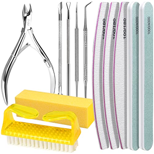 Nail Files & Buffer Block Set, FANDAMEI Nail Files 100/180, Nail Buffer Block, Nail Cuticle Nippers, Cuticle Pusher, Cuticle Peeler, Nail Lifter, Toenail File, Nail Brush for Manicure & Pedicure