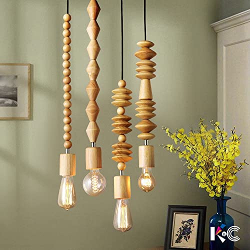 OAKLIGHTING 4 Lights/Lot Beads Wood Ceiling Pendant Fixtures Modern Dining Room Wooden Hanging Lighting (Wood Color)