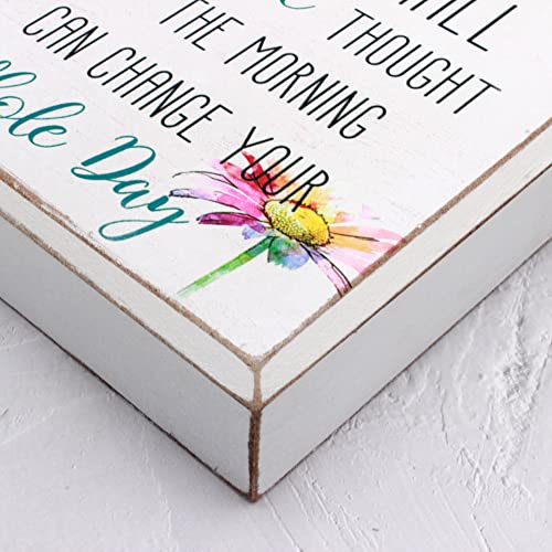 Wartter 6 Inch Decorative Wooden Box Sign - One Small Positive Thought In The Morning Can Change Your Whole Day