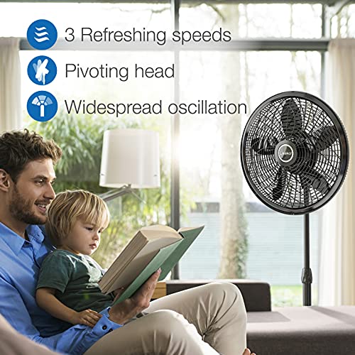 Lasko Oscillating Pedestal Fan, Adjustable Height, 3 Speeds, for Bedroom, Living Room, Home Office and College Dorm Room, 18", Black, 1827