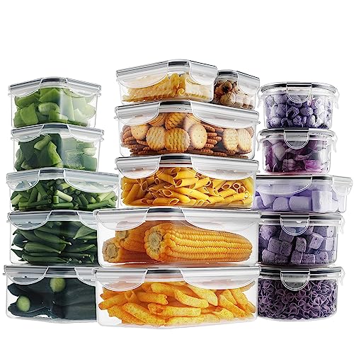 HOMBERKING 32 Pieces Food Storage Containers Set with Snap Lids (16 Lids + 16 Containers), Meal Prep Airtight Plastic Containers, BPA-Free Lunch Containers for Kitchen Organization, Pantry, Home, Black