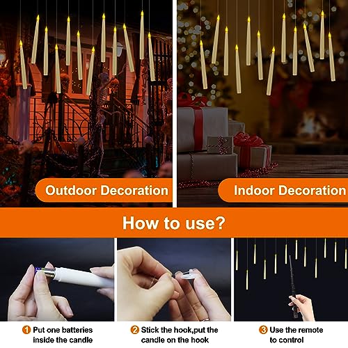 Halloween Decorations,12Pack Floating Candles with Magic Wand Remote,Flameless Taper Candles Flickering Warm Light LED Floating Candles Hanging For Harry Potter Christmas Birthday Party Home Decor