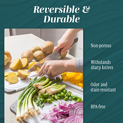 HOMWE Cutting Boards for Kitchen - Chopping Board 3-Pack w/Different Sizes and Non Slip Handles - Reversible, Large Cutting Board Set - Unique Gifts for Cooks Who Have Everything - Gray