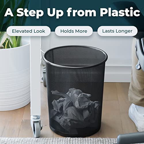 Greenco Mesh Round Wastebasket, 6 Gallon, 2pk (Black) - Lightweight & Sturdy Office Trash Cans for Near Desk - Garbage Can for Bedroom, Kitchen, Dorm - Garbage Bin - Trash Can Office & Home Supplies