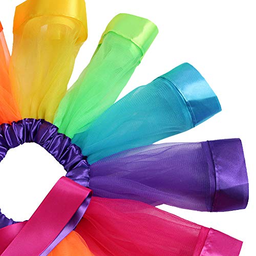 Toycost Layered Rainbow Tutu Skirt Costumes Set with Hair Bows Clips and Satin Sash for Girls Birthday Party Dress up