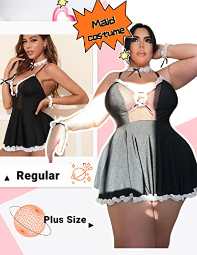 Avidlove Sexy Lingerie for Women Role Play Maid Outfit Cosplay Lingerie Dress Naughty Lace Babydolls Lingerie, Black, M