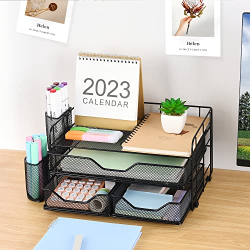 gianotter 3 Tier Desk Drawer Organizer, Office Desk Organizers and Accessories with 2 Pen Holder, Desk Accessories & Workspace Organizers for Home Office Supplies (Black)