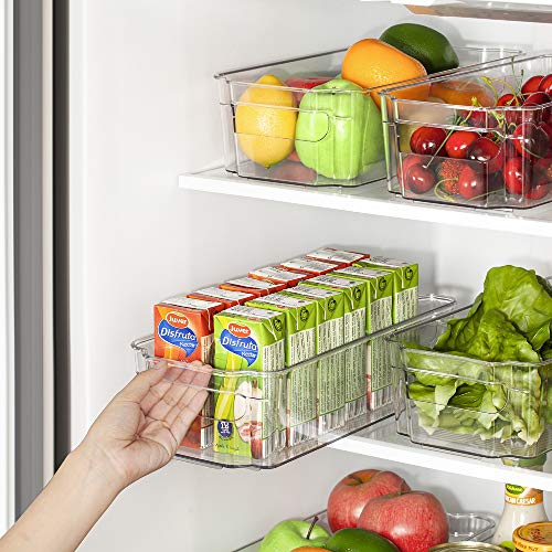 HOOJO Refrigerator Organizer Bins - 8pcs Clear Plastic Bins For Fridge, Freezer, Kitchen Cabinet, Pantry Organization, BPA Free Fridge Organizer, 12.5" Long, Clear