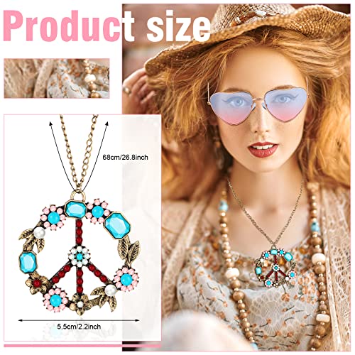 4 Pcs Hippie Costume Accessories Set 70s Peace Sign 60s Outfits for Women Necklace Daisy Earrings Flower Headband Sunglasses (Rainbow Style)