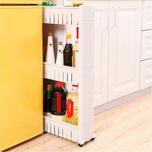 Modern Home Narrow Sliding Storage Organizer Rack - Laundry/Bathroom/Kitchen Portable Storage Shelves