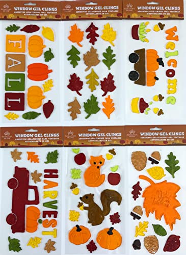 Fall Gel Window Clings: Welcome Fall Harvest Wagon Truck Woodland Animals and Colorful Leaves Pumpkins for Home Office Business Window Seasonal Decor and More