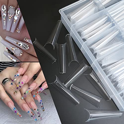 AddFavor 240pcs Long Coffin Nail Tips Clear XXL Extra Long Ballerina Gel x False Nail Tips C Curve Fake Nails for Acrylic Nail Art Salon and Home DIY Design