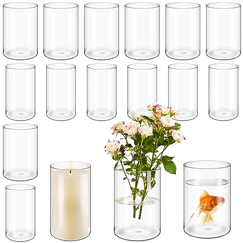 16 Glass Cylinder Vases,6 Inch Tall Clear for Wedding Centerpieces,Hurricane Floating Candle Holder,Flower Vases for Formal Dinners,Home Table Decorations,Party