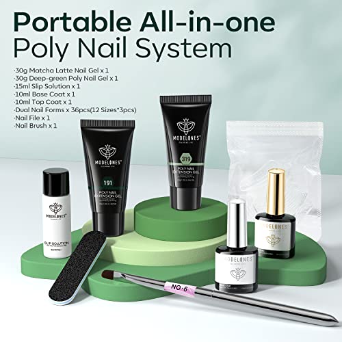 Modelones Poly Nail Gel Kit 30ml 2PCS Eucalyptus Green Dark Green Extension Builder Enhancement Professional Starter Kit All-in-One Nail Technician French Kit