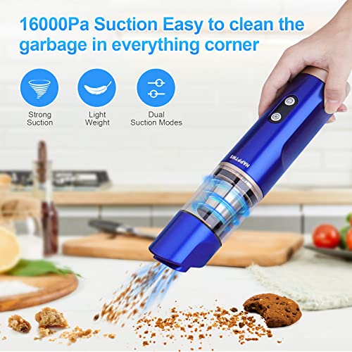 HAPPTWS 16000Pa Cordless Handheld Vacuum Cleaner - USB Rechargeable Car Vacuum for Car, Home, Pet Hair and More - Blue