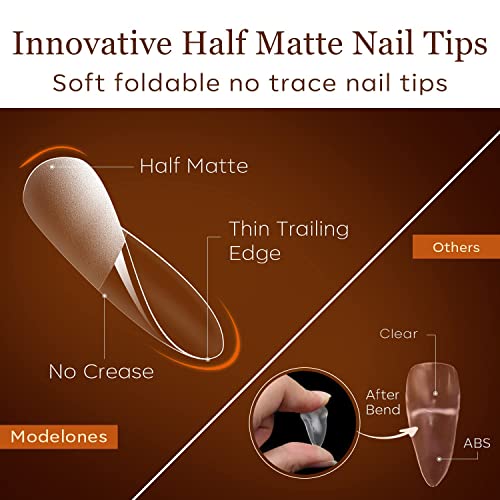 Modelones Medium Almond Nail Tips - 500Pcs Pre-shaped Half Matte Full Cover False Nails Gel Nail Tips No Filed Stronger Adhesion Acrylic False Press on Nails for Nail Extension Nail Art DIY Salon, 10 Sizes