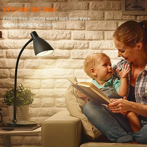 Desk Lamp, Reading Lamp with USB Charging Port 15W Fast Wireless Charger 5 Lighting Modes 7 Brightness Dimmable Eye Care Touch Bedside Table Lamp Gooseneck Desk Lamp for Home Office Dorm with Adapter