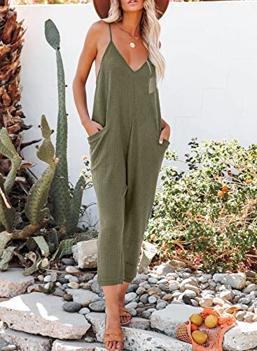 AlvaQ Green Jumpsuit Casual Sleeveless Maternity Clothes Spaghetti Strap Long Pant Rompers One Piece Jumpsuits for Women with Pockets X-Large