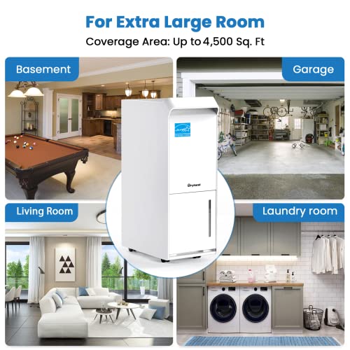 Vellgoo 4,500 Sq.Ft Energy Star Dehumidifier for Basement with Drain Hose, 52 Pint DryTank Series Dehumidifiers for Home Large Room, Intelligent Humidity Control