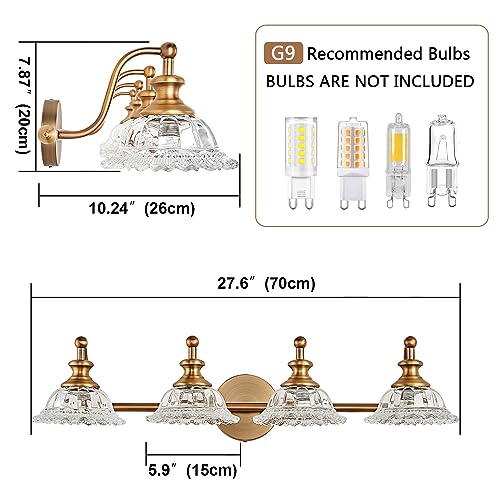 XIEDUN Bathroom Light Fixtures 4 Lights Bathroom Vanity Lighting Fixtures Matte Brass Vintage Vanity Light Fixture Vanity Lights for Bathroom