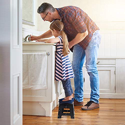 ACSTEP Folding Step Stool 9'' Tall Kids Step Stool Holds Up to 300 lb Plastic Foldable Step Stools for Kids Non-Slip Surface with Carry Handle Collapsible Stool for Home, Outdoor and Indoor(Black)