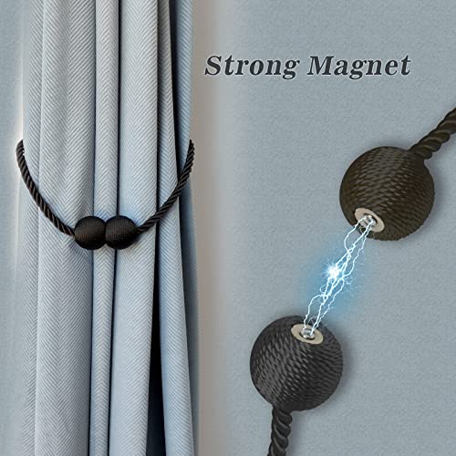 Hion Magnetic Curtain Tiebacks Black 2pcs, Curtain Tiebacks Buckles Holdbacks Holders Hooks Clip for Home Outdoor Bedroom Office Decorative Curtain