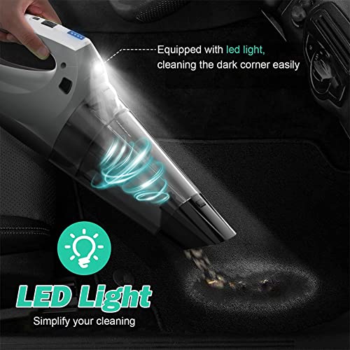 Fichaiy Handheld Vacuum - Car Vacuum Cordless Rechargeable High Power - Large Capacity Battery, LED Light, Hand Mini Vacuum for Home, Car and Pet Hair