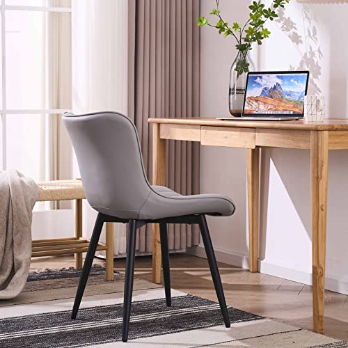YOUNIKE Dining Chairs Set of 2 Faux Leather Upholstered Cushioned with Ergonomic Back Metal Legs for Dining Room Bedroom Living Room Waiting Room Desk Chair, Grey, Loads 300 lbs