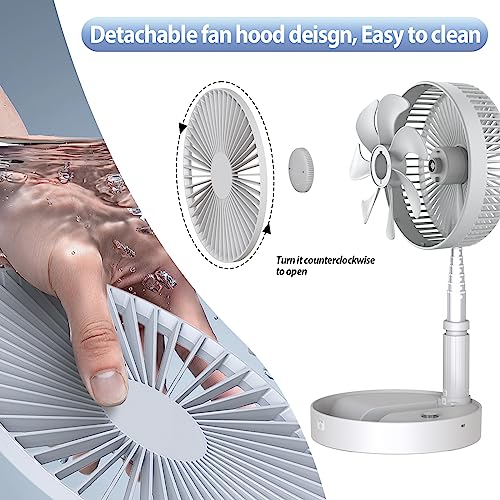 Cepignoly Portable Standing Fan with Remote, 8" Foldable Desk Fan, 7200mAh Quiet Fan Table Fan, USB Floor Fan, 4 Speeds Timer Telescopic Pedestal Fan for Home Bedroom Office Outdoor Travel Camping