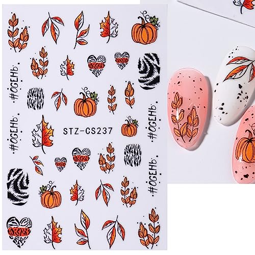 JMEOWIO 9 Sheets Fall Autumn Nail Art Stickers Decals Self-Adhesive Pegatinas Uñas Pumpkin Maple Leaf Thanksgiving Nail Supplies Nail Art Design Decoration Accessories