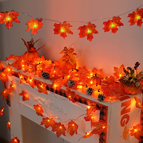 YEGUO 4 PCS Fall Decorations for Home, Lighted Fall Garland, Total 40ft 80 LED Maple Leaves String Lights Battery Operated for Indoor Outdoor Holiday Autumn Harvest Thanksgiving Halloween Fall Decor
