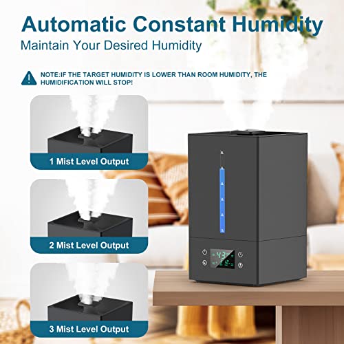 6L Humidifiers for Bedroom Large Room, Cool Mist Humidifiers for Baby Nursery Plants with Essential Oils Diffuser, 360° Rotatable Double Spray Outlet Nozzle, Auto-Shut Off, Sleep Mode,Quiet