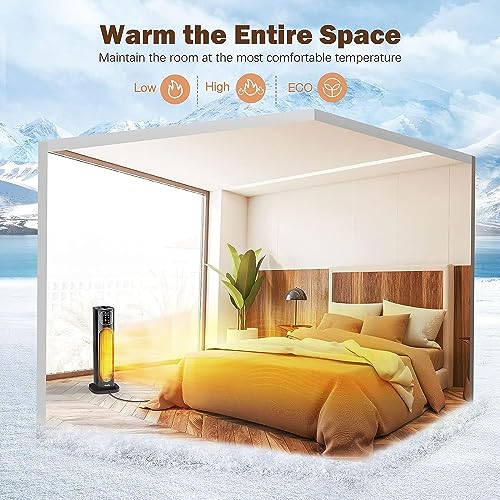 Grelife 24" Space Heater, 75° Oscillating Electric Heater with Night Light, Remote, Overheat & Tip-over Protection, ECO Mode, 12H Timer, Thermostat, 1500W Portable Heater for Indoor Use, Office, Home