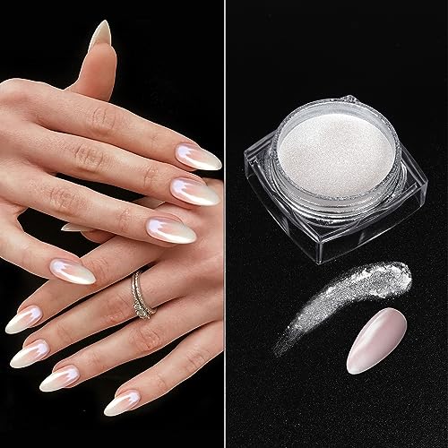 Artdone White Pearl Chrome Nail Powder,Iridescent Aurora Powder Metallic Mirror Effect Pigment Pearlescent Mermaid Pigmen for Nail Art Manicure Decoration Sets